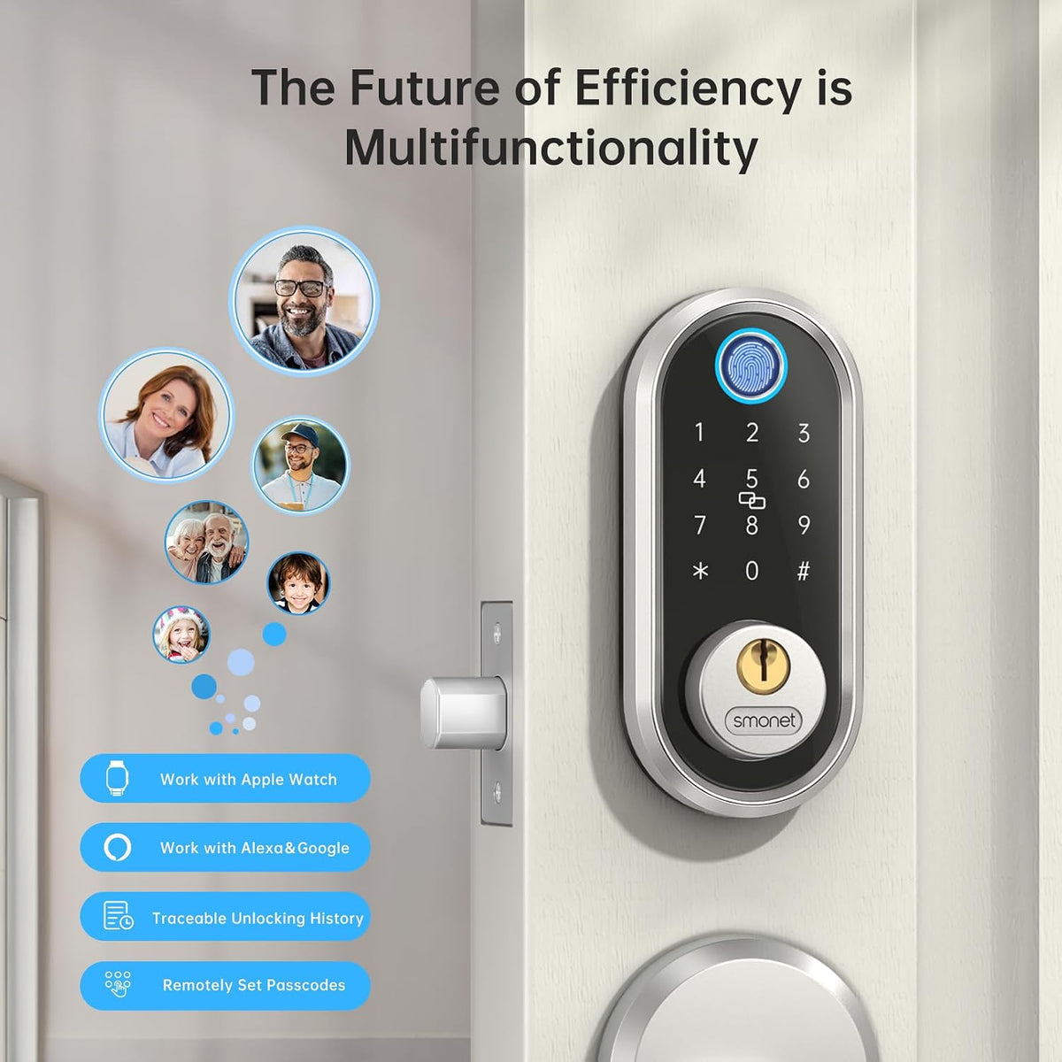 SMONET Smart Deadbolt Fingerprint Electronic Door Lock with Digital Keypad