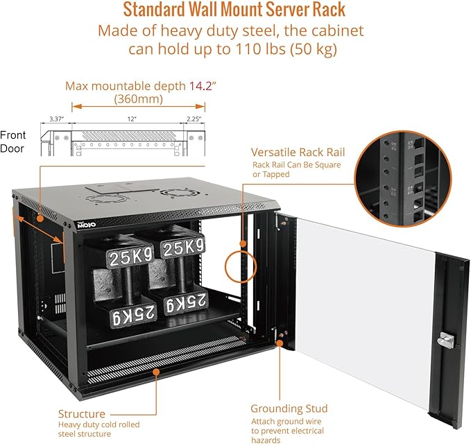 Tecmojo 9U Wall Mount Server Cabinet IT Network Rack Enclosure Lockable Door