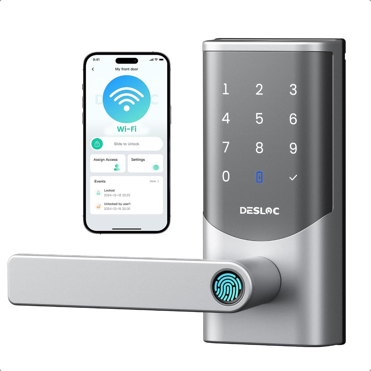 DESLOC K221 Fingerprint Smart Door Lock with Handle 16-Month Battery