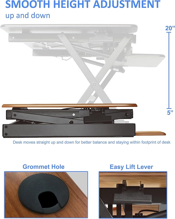 Rocelco 46" Large Height Adjustable Standing Desk Converter