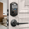TEEHO TE002L Fingerprint Door Lock with 2 Lever Handles, Keyless Entry Deadbolt with Handle Set, Electronic Keypad Deadbolt for Front Door, Auto Lock and 1 Touch Locking, Oil Rubbed Bronze