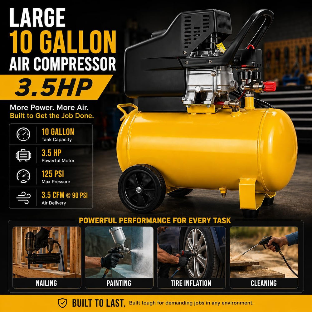 Stark USA 3.5HP 10 Gallons Air Compressor Tank Ultra Quiet Horizontal Tank Ad...