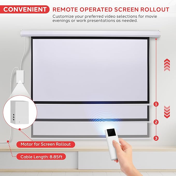 Pyle 72" Portable Motorized Matte White Projector Screen