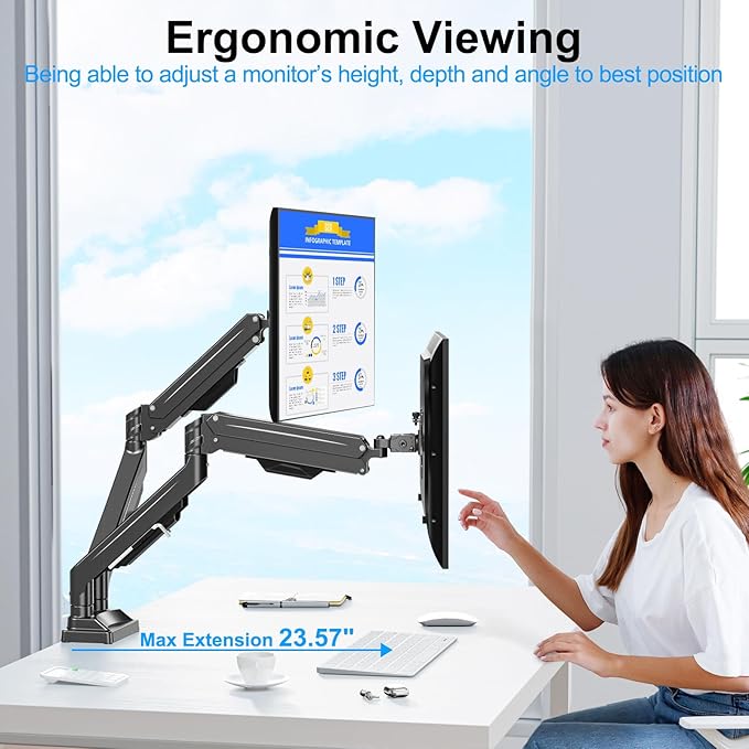 ErgoFocus Dual Monitor Mount for Screens up to 43", Heavy Duty Ultrawide Dual