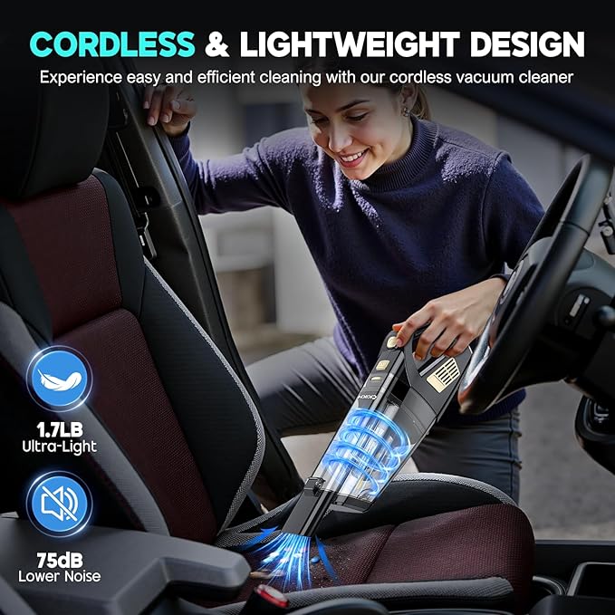 CKIKH Handheld Vacuum Cordless, 15000PA Strong Suction Hand Held Car Vacuum