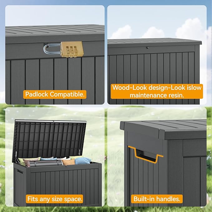 NUNU LAB 270 Gallon Large Resin Deck Box, Waterproof Outdoor Storage Box
