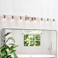 8-Light Brushed Nickel Vanity Light Fixtures, Modern Large Bathroom Light