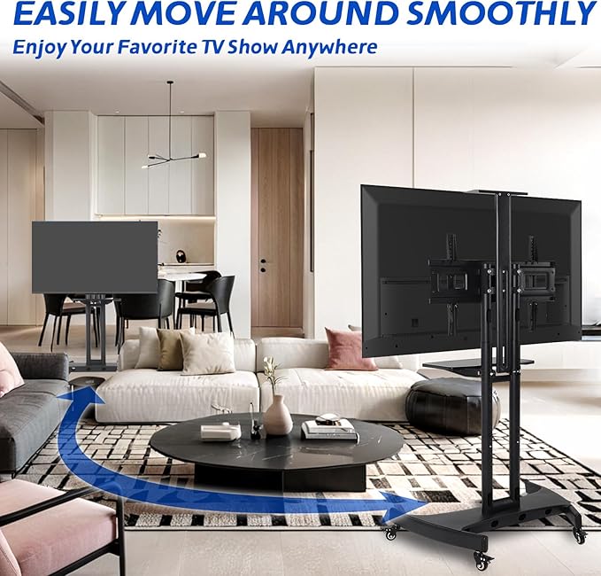 GCCSJ Rolling TV Stand with Adjustable Shelf，Portable TV Stand on Wheels