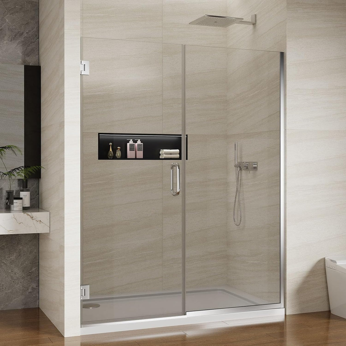 Pivot Swing Shower Door, Adjustable Width 58.9-60" W x 74" H Semi-Frameless