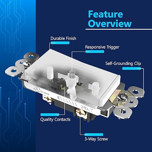 LIDER Matte White Minimalist Design Decorator Switch, Frameless Paddle Wall