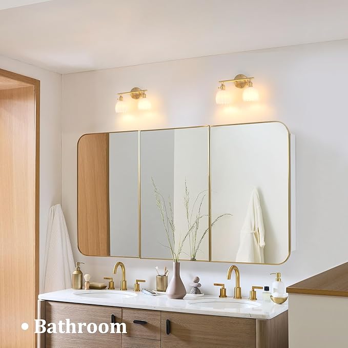 Shenmoyl Bathroom Light Fixtures, 2-Light Brass Vanity Wall Light Over Mirror