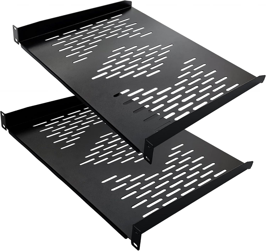 RIVECO 2 Pieces 1U Rack Shelves 19” Tray Cabinet Mount Vented Cantilevers
