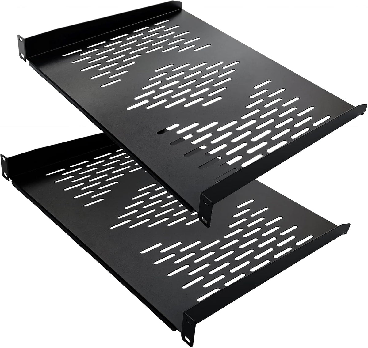 RIVECO 2 Pieces 1U Rack Shelves 19” Tray Cabinet Mount Vented Cantilevers