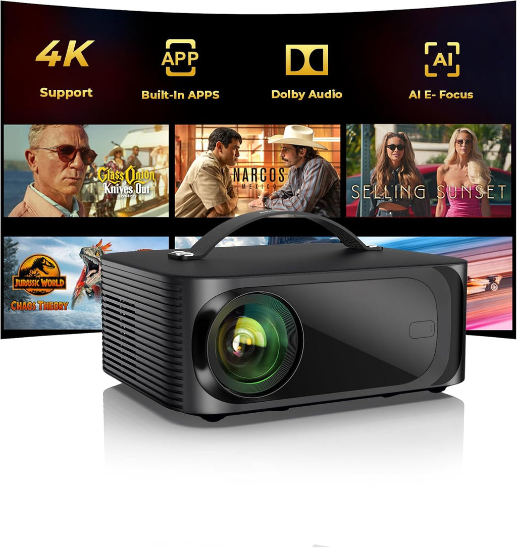 Projector-4K with WiFi and Bluetooth:Outdoor-Projector Smart TV OS 2.0 & DoIby
