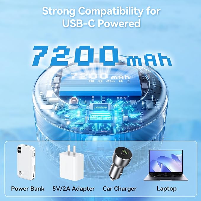 Primelove Portable Oscillating Rechargeable Fan, Battery Operated
