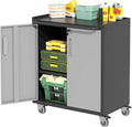 Garage Tool Storage Cabinet with Wheels & 2 Lockable Doors,Gray