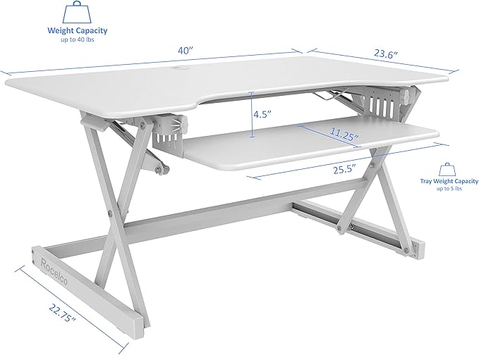 Rocelco 40" Large Height Adjustable Standing Desk Converter