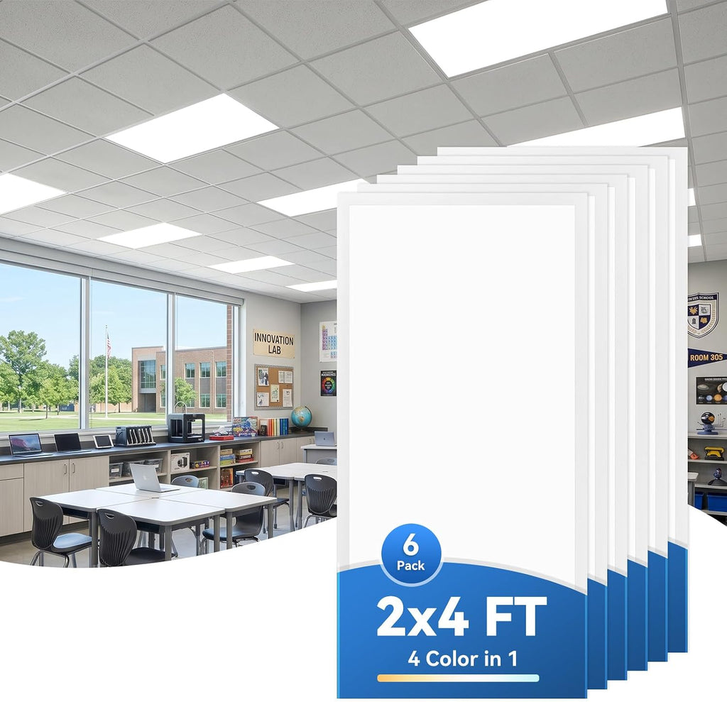 CycevSun 2x4 LED Drop Ceiling Flat Panel Light, 40/50/60W Selectable 6-Pack