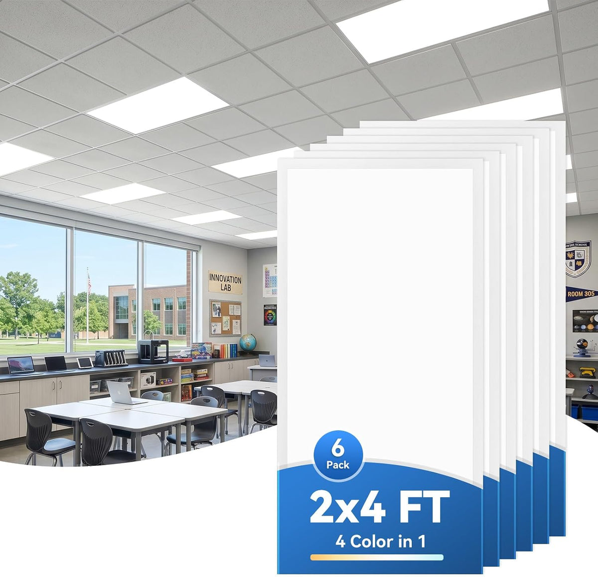 CycevSun 2x4 LED Drop Ceiling Flat Panel Light, 40/50/60W Selectable 6-Pack