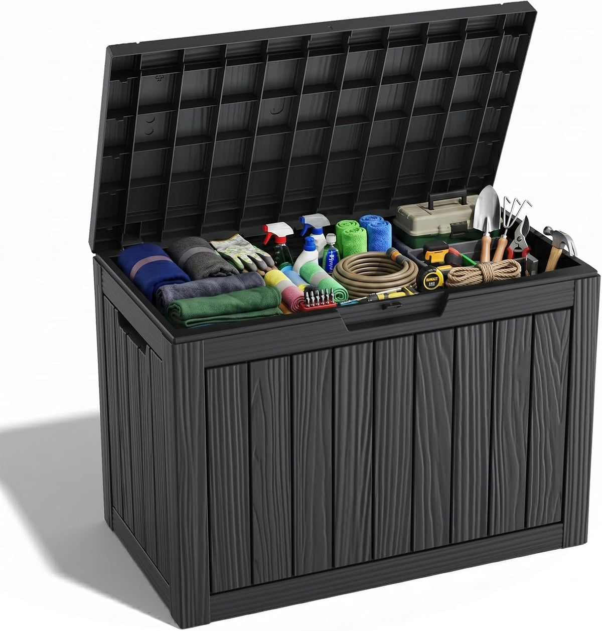 ROJIK 54 Gal Outdoor Deck Box, Waterproof Resin Outdoor Storage Box, Black