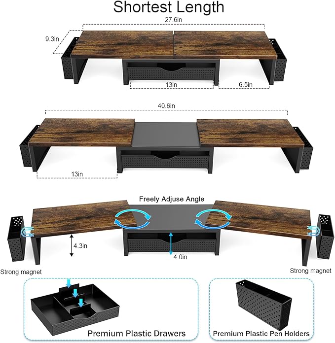 gianotter Dual Monitor Stand Riser, Desk Organizer