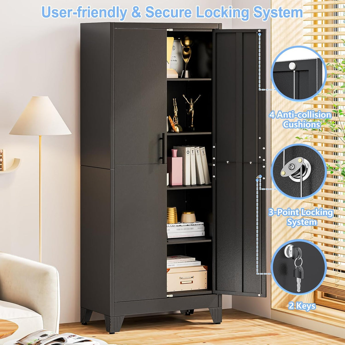70.86" metal garage storage cabinet, lockable tall tool, package contents