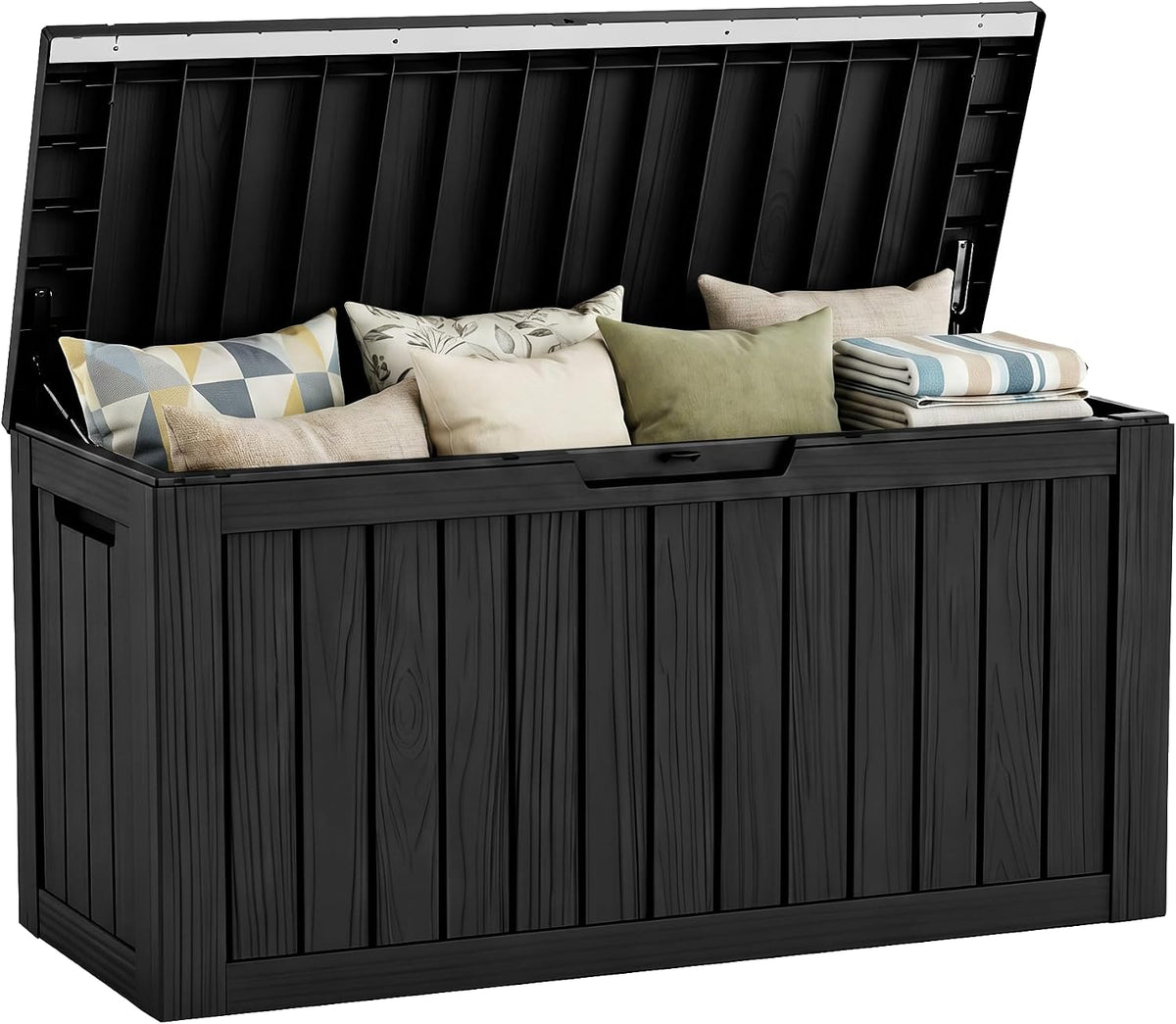 80 Gallon Outdoor Storage Box, Waterproof Resin Deck Box with Side Handles, Lockable Outdoor Bench for Indoor & Outdoor Use, Storage Bin for Patio Cushions, Garden Tools