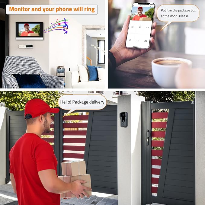 Wireless IP Video Doorbell Intercom System, WiFi 7 Inch Monitor