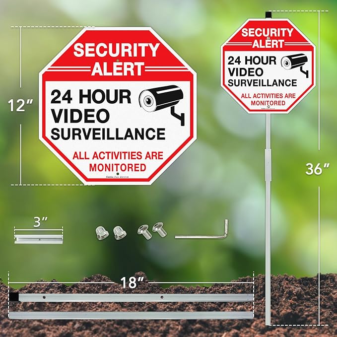 Faittoo Security Sign Video Surveillance Sign (4-Pack)