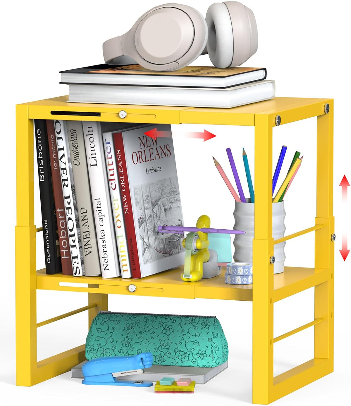 LIDTOP Locker Organizer Shelf Yellow, Metal Adjustable Width & Height Shelf