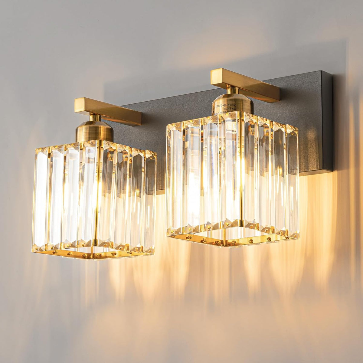 FDPBY Modern Bathroom Vanity Light 2-Lights Black Gold Crystal Bathroom Wall