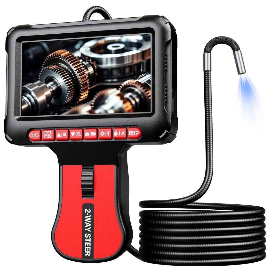 Articulating Borescope Inspection Camera with Light: 1080P HD Industrial Endoscope Camera with 5" IPS Screen - 0.24in Slim IP67 Waterproof Lens - 210° Flexible Probe Two-Way Articulating Borescope