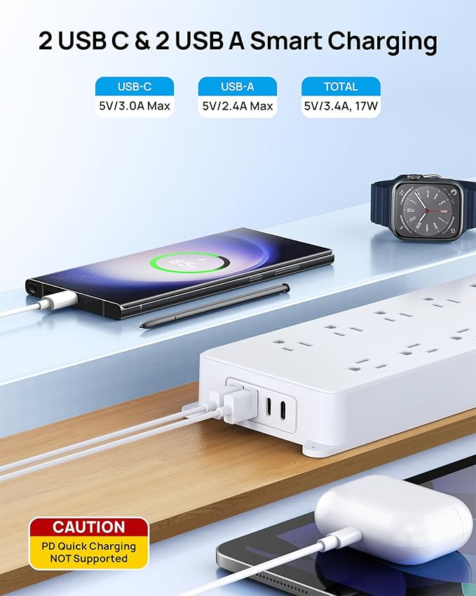 TROND 360° Rotating Plug Power Strip 10ft, Surge Protector