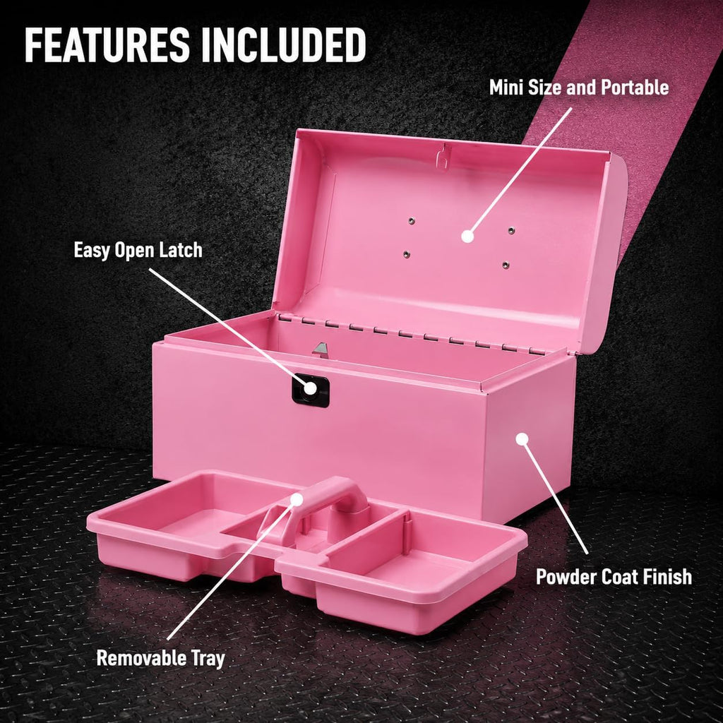 k.balt retro portable mini toolbox pink steel tool, close-up detail