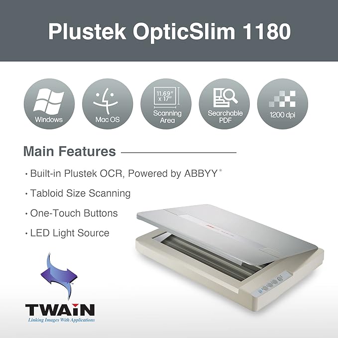 Plustek OS1180 - Flat Scanner for Graphics and Documents in A3 Format, Design