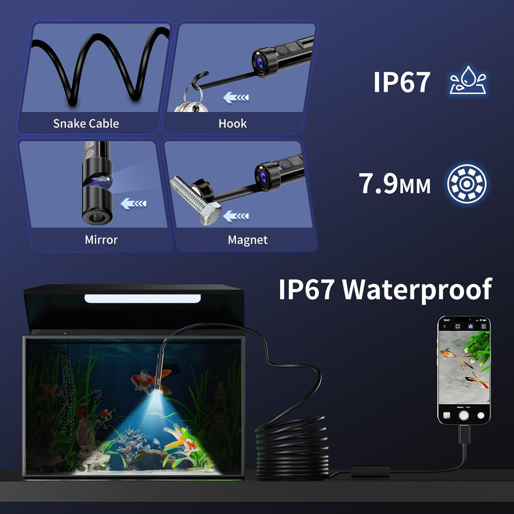 endoscope camera with light, 1920p hd borescope inspection, side view