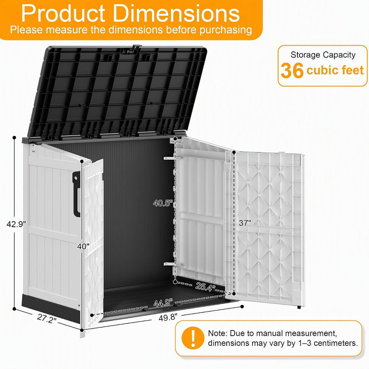 outdoor storage box & cabinet 36 cu ft on a desk or shelf