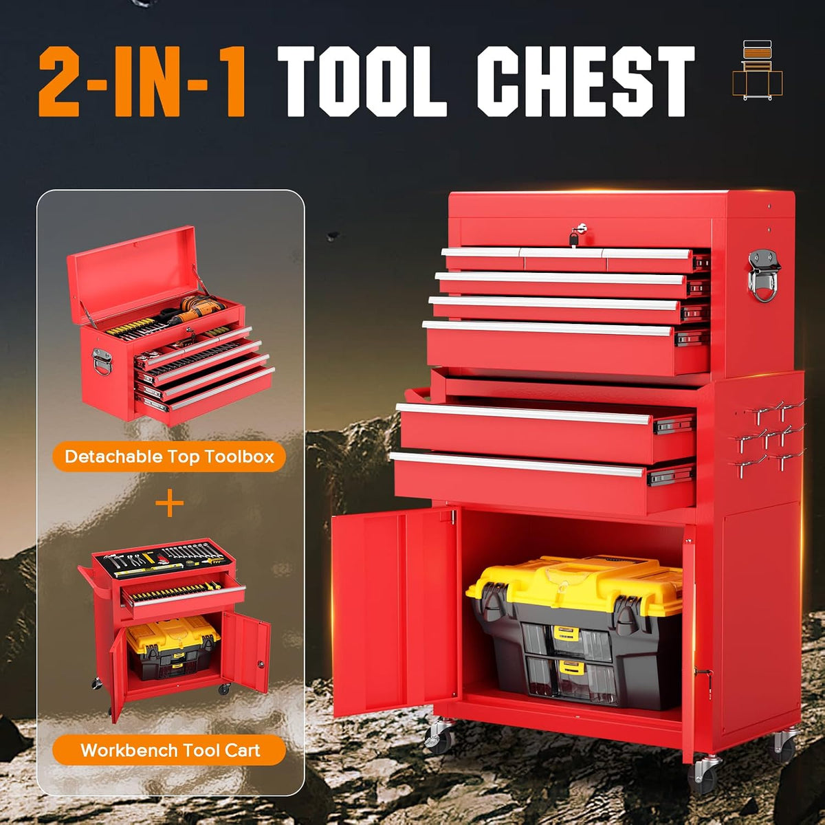 crownland 8 drawer rolling tool chest with wheels showing dimensions