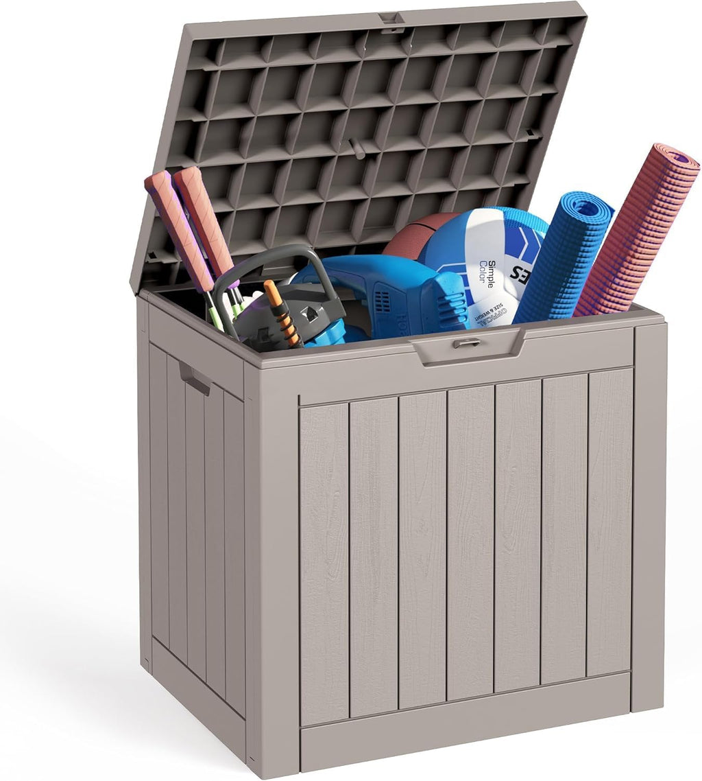 Sersper 30 Gallon Deck Box, Outdoor Lockable Storage Resin Box for Package-Sports Equipment-Garden Tools, Waterproof and UV Resistant Patio Storage Box, Grey