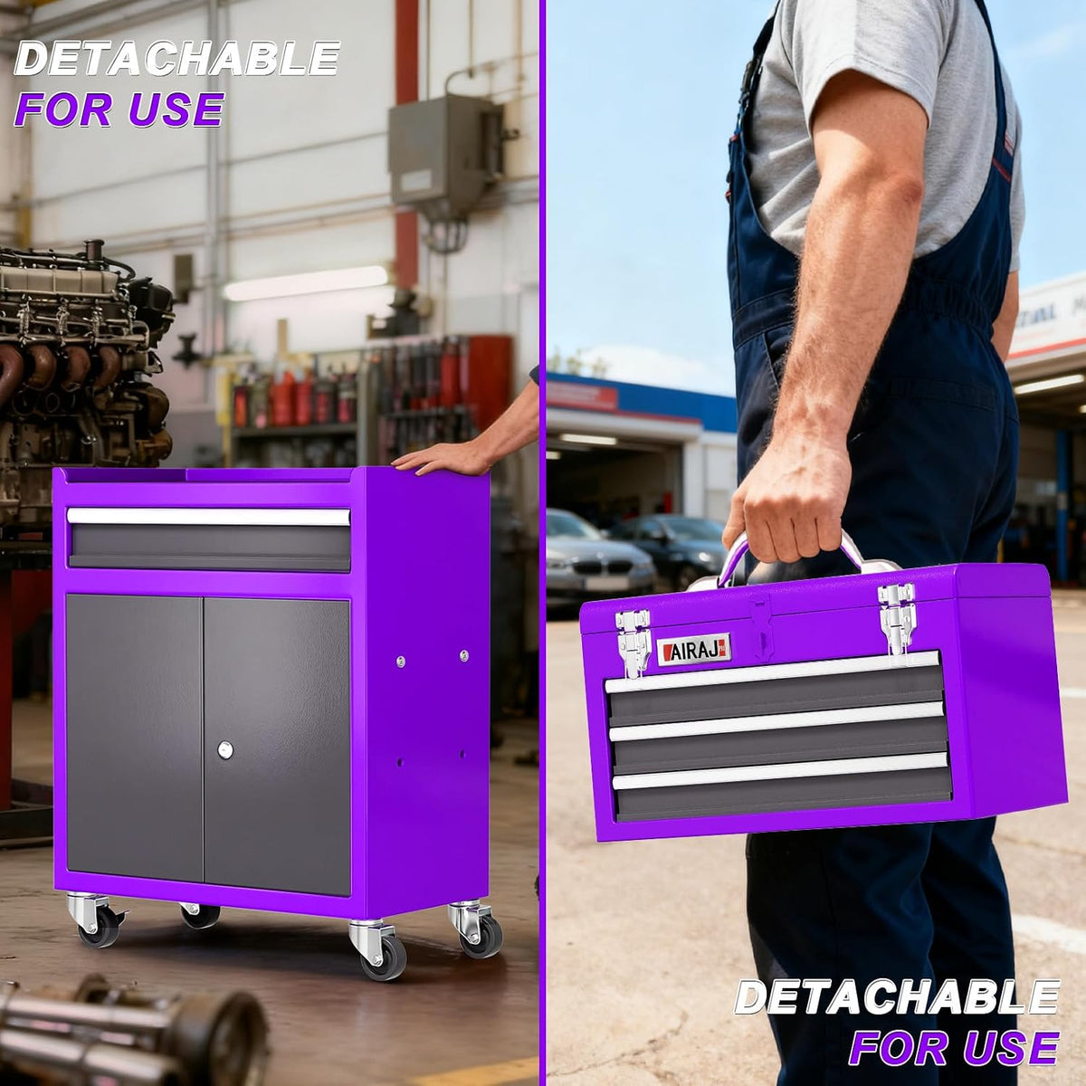 4-drawer rolling tool chest with wheels,40" lockable 2-in-1 on a desk or shelf