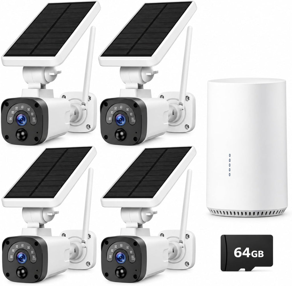 Camcamp Solar Security Cameras Wireless Outdoor System, 4-Cam 2.5K, 64GB SD