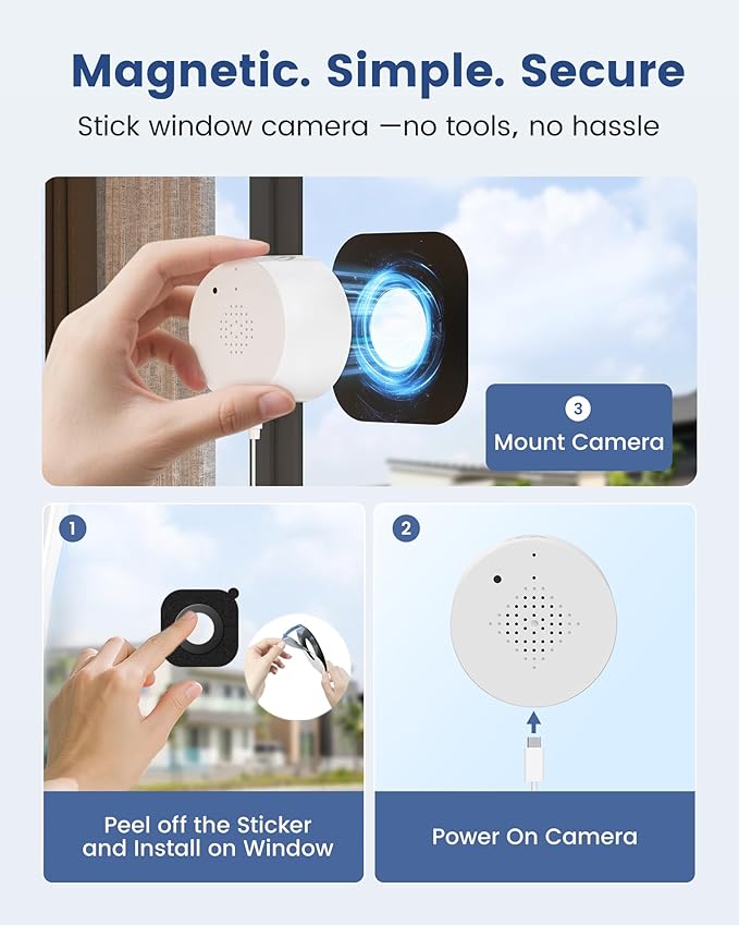 AKINGUAR 3MP 2K Window Camera, 2.4GHz WiFi Indoor Camera