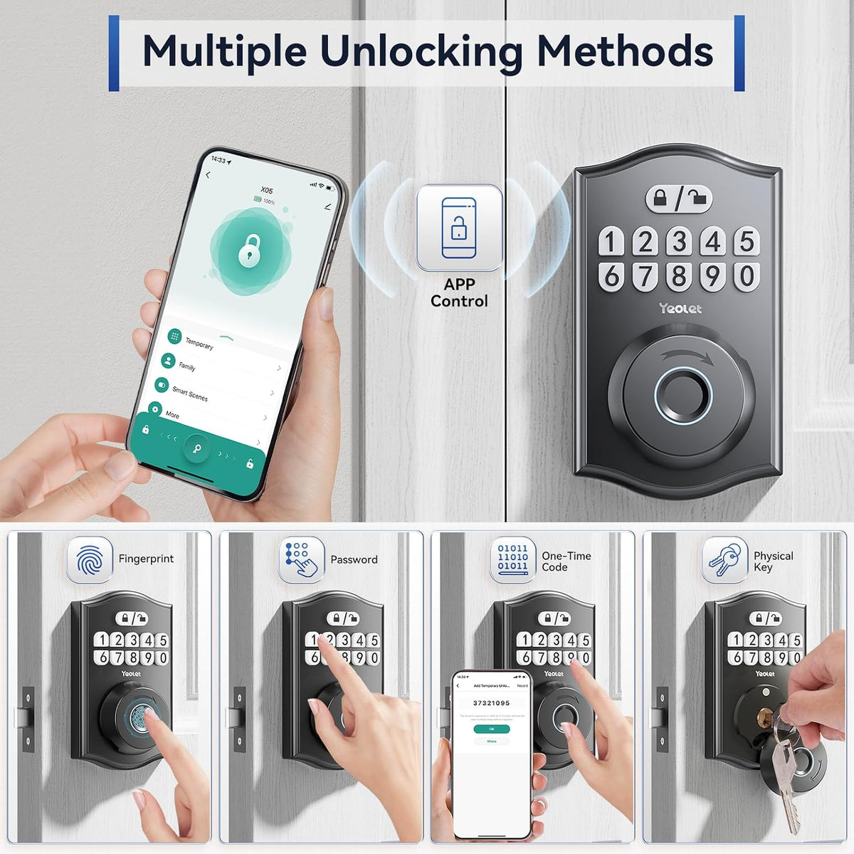 Ulecoce Y58 Keyless Entry Deadbolt Lock with Fingerprint, Matte Black