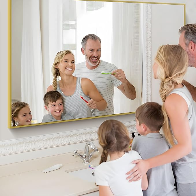 Gold Bathroom Mirror for Wall, 60x36 Inch Rectangle Mirrors