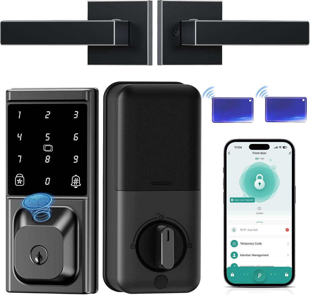 Keyless Entry Door Lock with Handle Set, Fingerprint Smart Deadbolt Lock