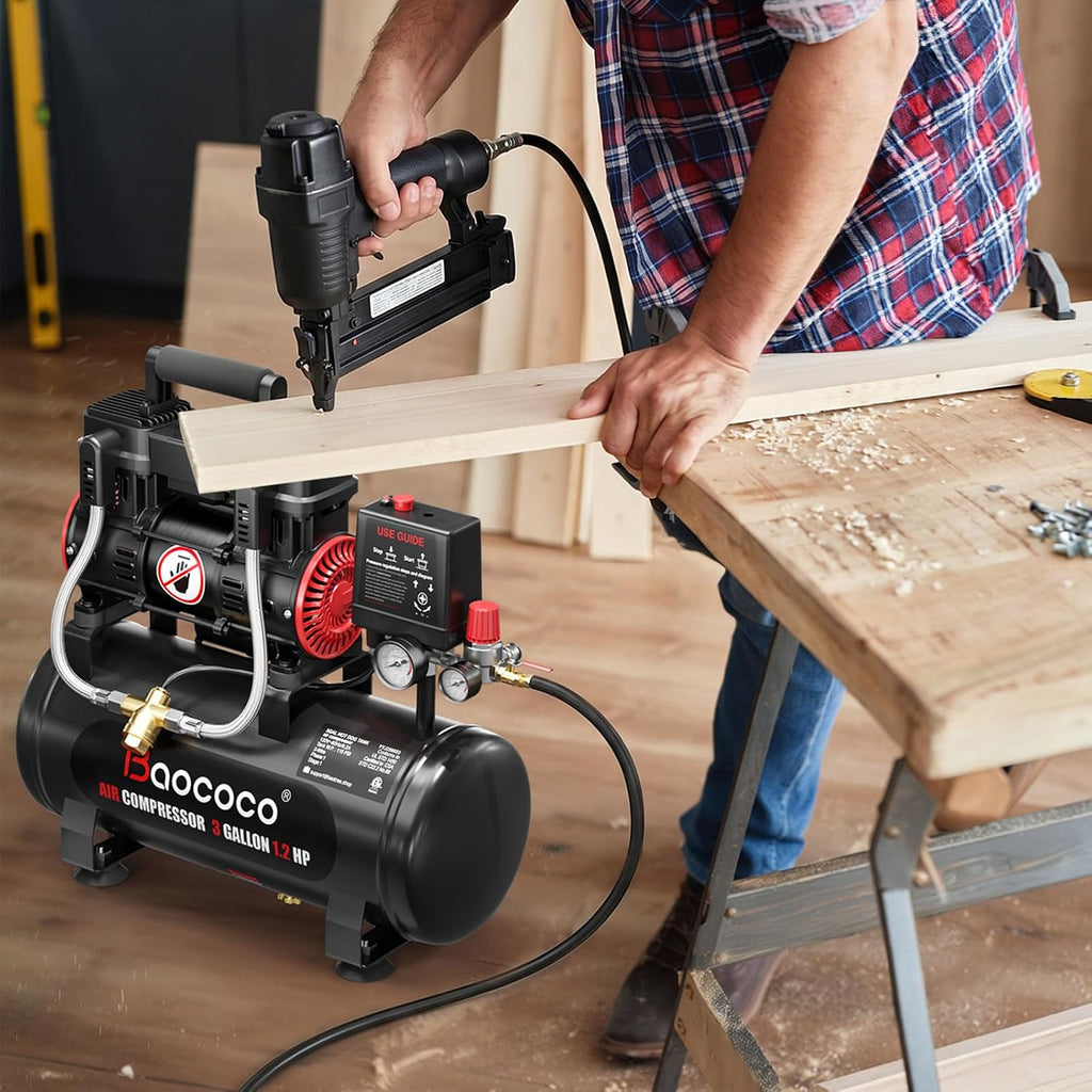 3Gallon Ultra Quiet Air Compressor with Two Quick Couplers 1.2HP MAX115PSI