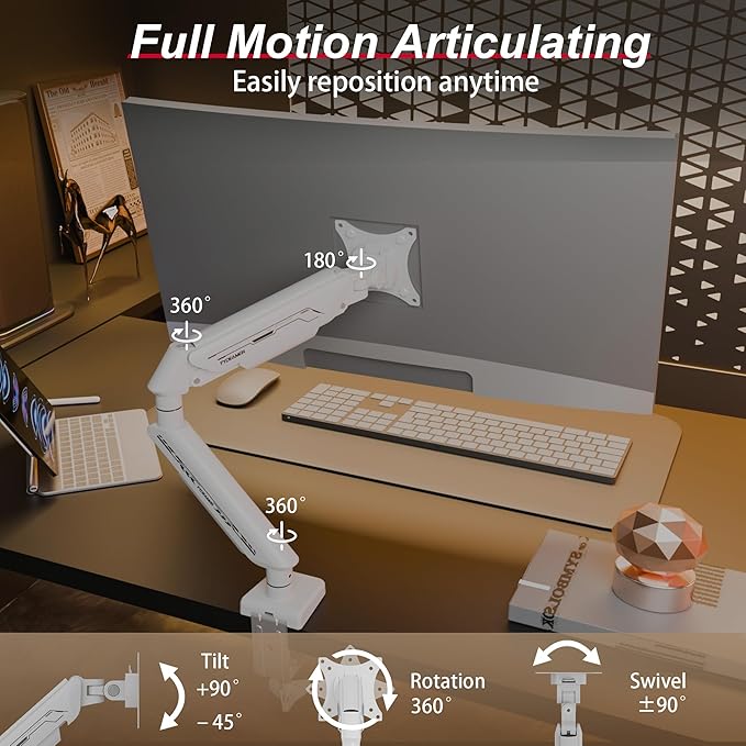 Fydeamer Monitor Arm for 17-35" Screens up to 24.2 lbs, Ergonomic Gas Spring