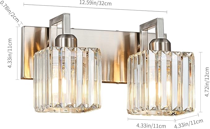 FDPBY Modern Bathroom Vanity Light 2-Lights Brushed Nickel Vanity Light Crystal