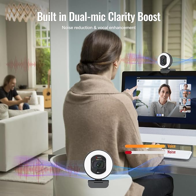 Angetube 4K Webcam with Light for PC: UHD 4K, TOF Auto Focus, Dual AI