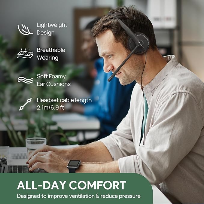 Yealink UH34 USB Headset with Mic, Single Ear Wired Headphones with Noise